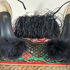 Black Feathered Women's Shoes and feather purse
